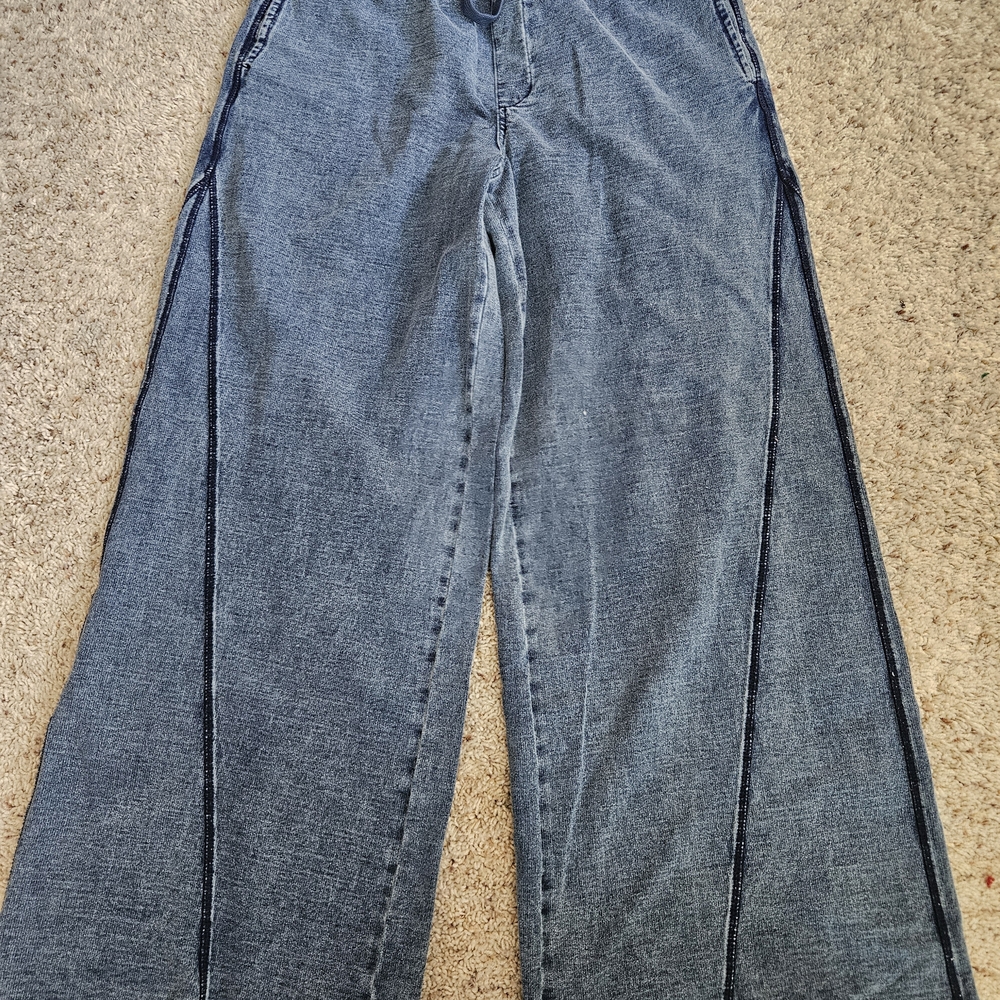 easel Wide Leg Jeans in Washed Blue with Dark Side Trim